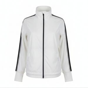 Tangerine Active Stripe Jacket Women Size M White Black Thumb Holes Running New